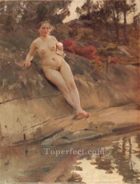  bathing Art - Sunbathing girl foremost Sweden Anders Zorn